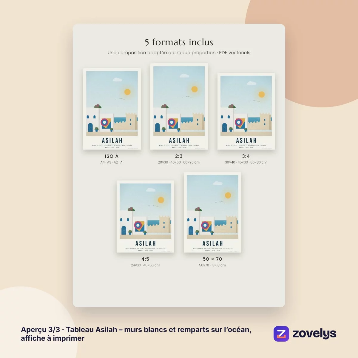 Tableau Asilah – murs blancs et remparts sur l’océan, affiche à imprimer – aperçu 3