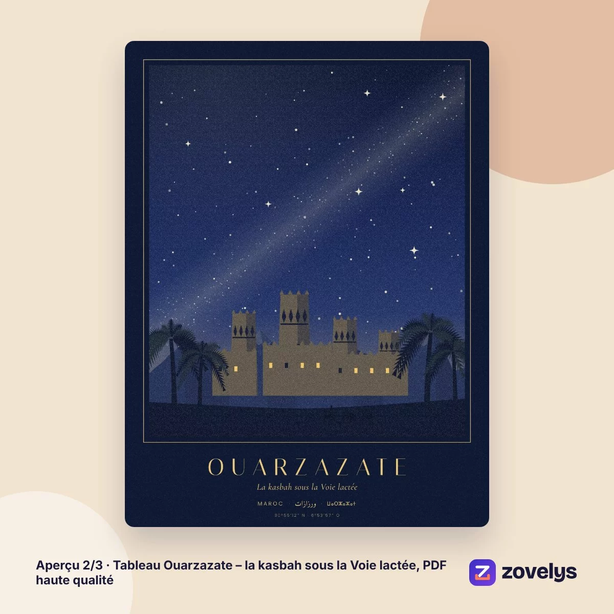 Tableau Ouarzazate – la kasbah sous la Voie lactée, PDF haute qualité – aperçu 2