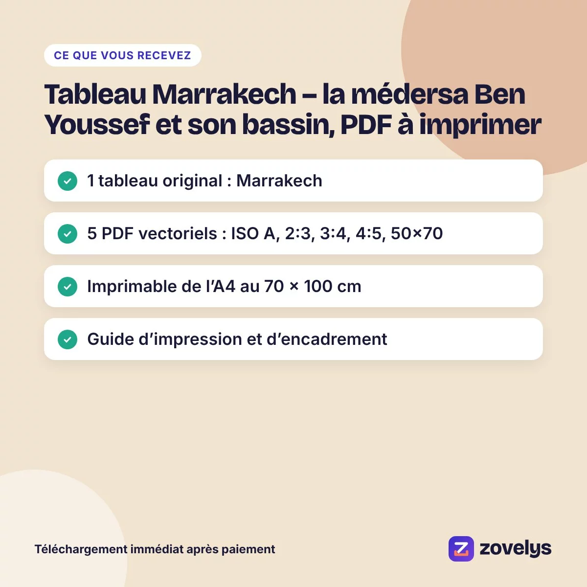 Tableau Marrakech – la médersa Ben Youssef et son bassin, PDF à imprimer – aperçu 4
