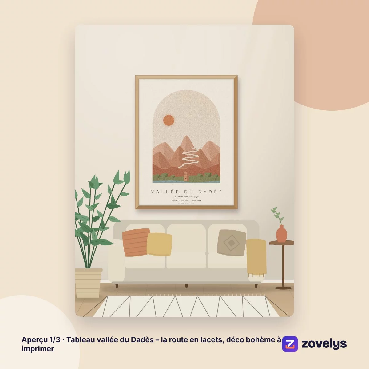 Tableau vallée du Dadès – la route en lacets, déco bohème à imprimer – aperçu 1
