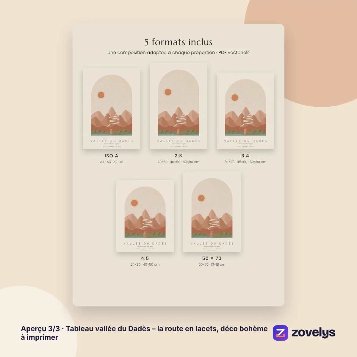 Tableau vallée du Dadès – la route en lacets, déco bohème à imprimer – aperçu 3