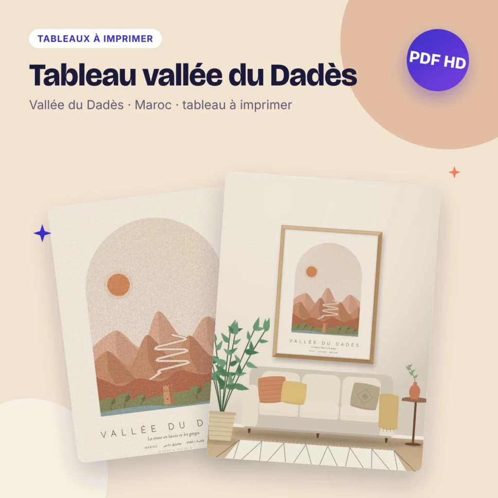Tableau vallée du Dadès – la route en lacets, déco bohème à imprimer