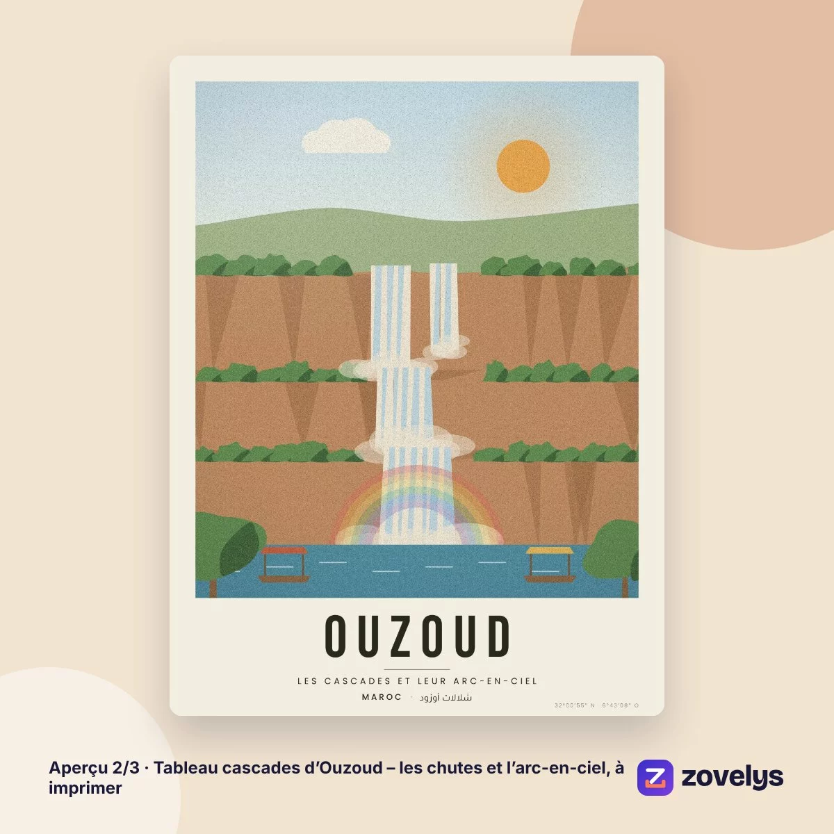 Tableau cascades d’Ouzoud – les chutes et l’arc-en-ciel, à imprimer – aperçu 2