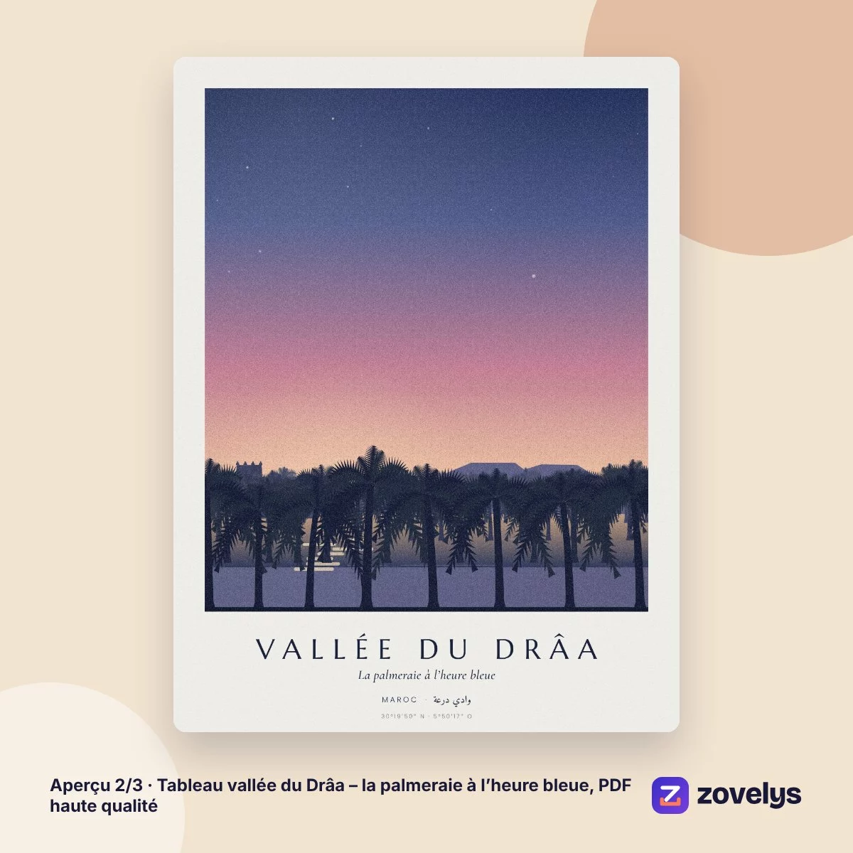 Tableau vallée du Drâa – la palmeraie à l’heure bleue, PDF haute qualité – aperçu 2