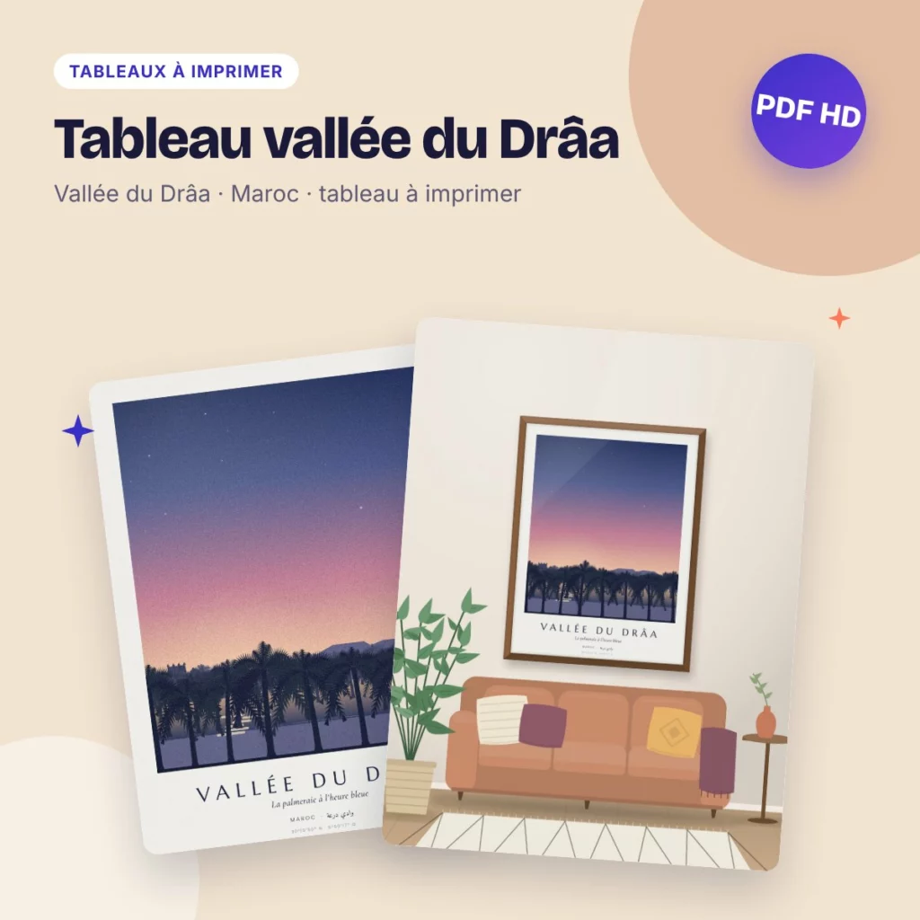 Tableau vallée du Drâa – la palmeraie à l’heure bleue, PDF haute qualité