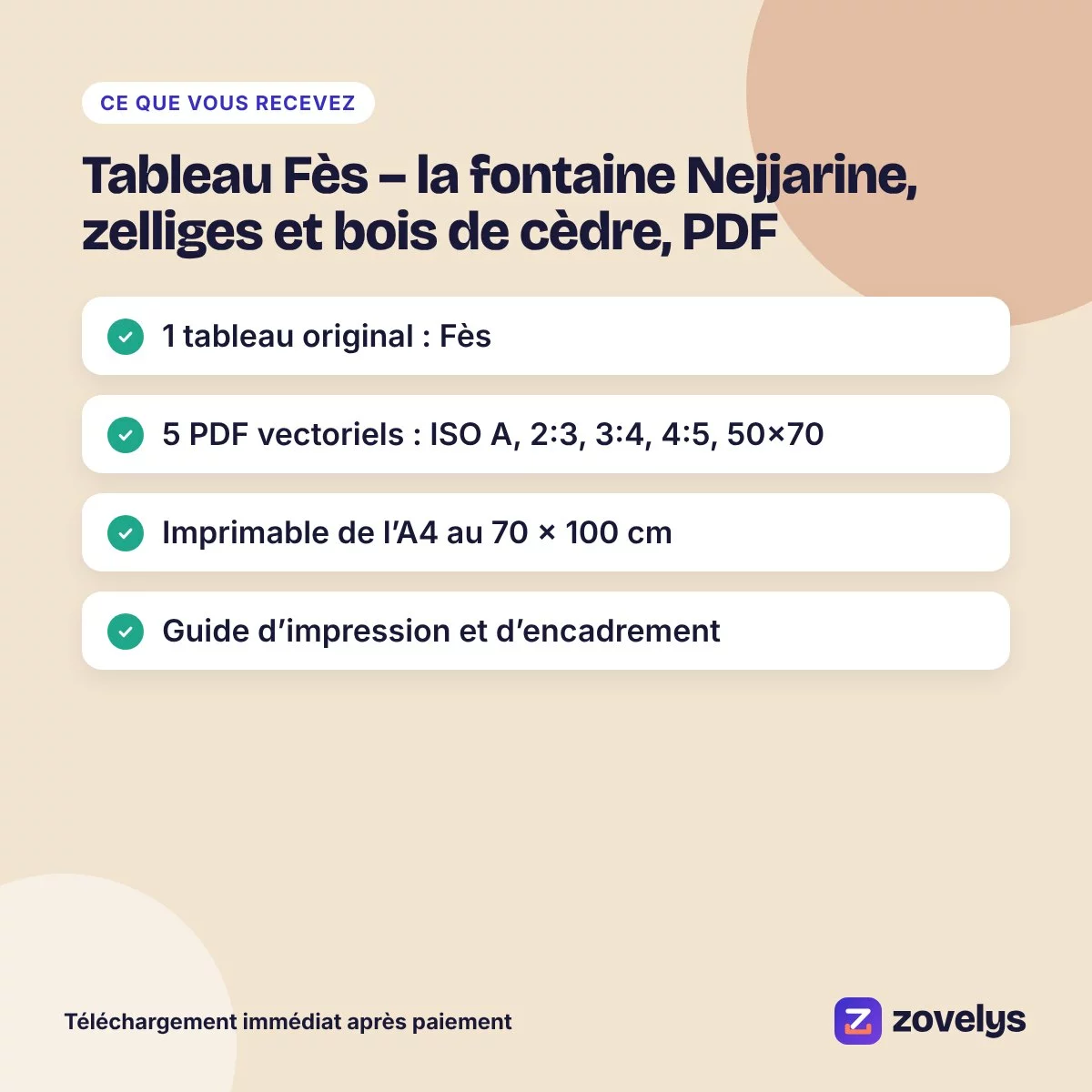Tableau Fès – la fontaine Nejjarine, zelliges et bois de cèdre, PDF – aperçu 4