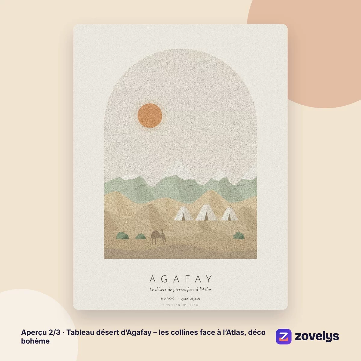 Tableau désert d’Agafay – les collines face à l’Atlas, déco bohème – aperçu 2
