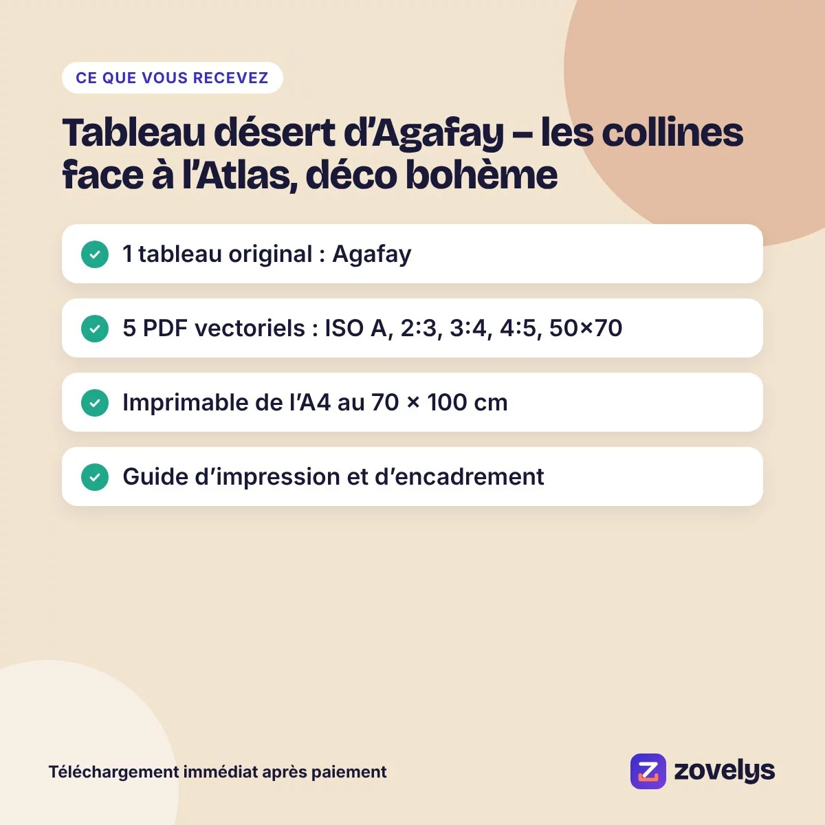 Tableau désert d’Agafay – les collines face à l’Atlas, déco bohème – aperçu 4