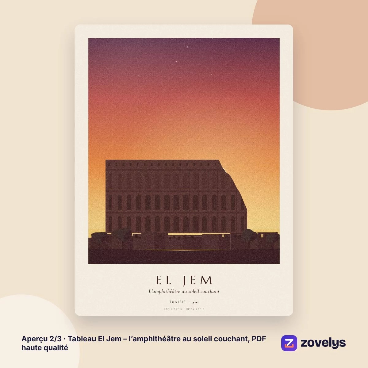 Tableau El Jem – l’amphithéâtre au soleil couchant, PDF haute qualité – aperçu 2