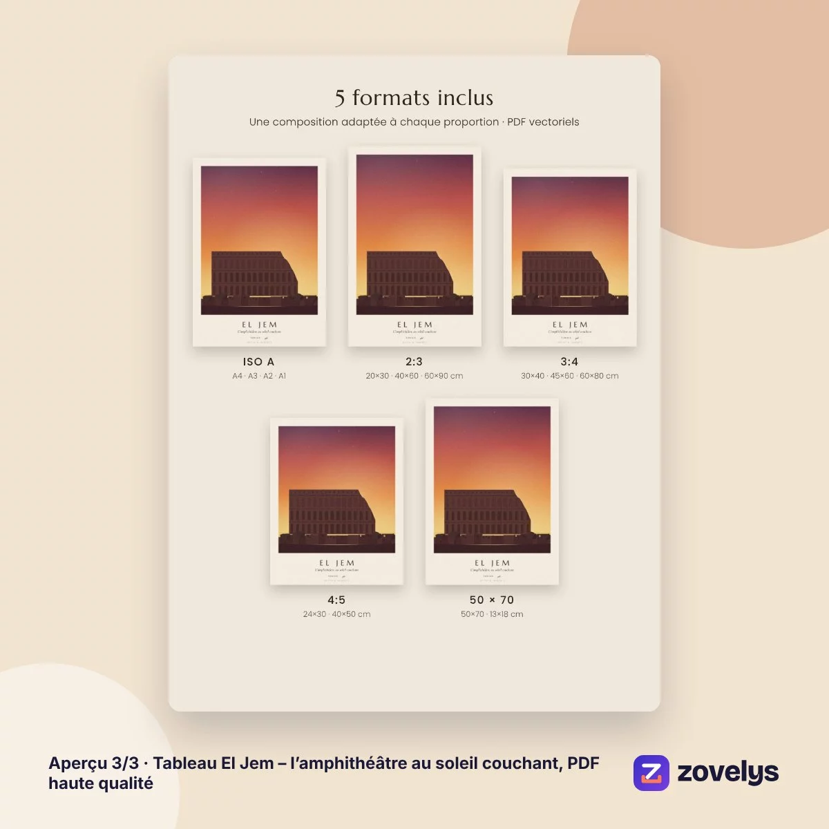 Tableau El Jem – l’amphithéâtre au soleil couchant, PDF haute qualité – aperçu 3