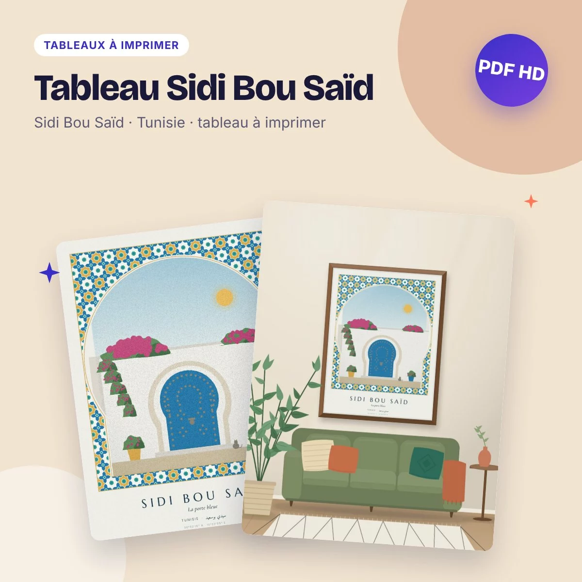 Tableau Sidi Bou Saïd – la porte bleue et le bougainvillier, PDF