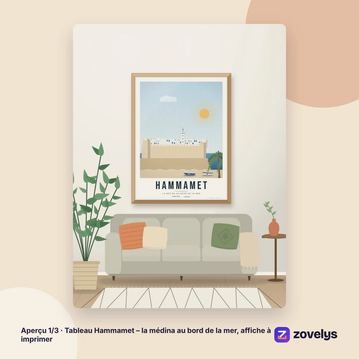 Tableau Hammamet – la médina au bord de la mer, affiche à imprimer – aperçu 1