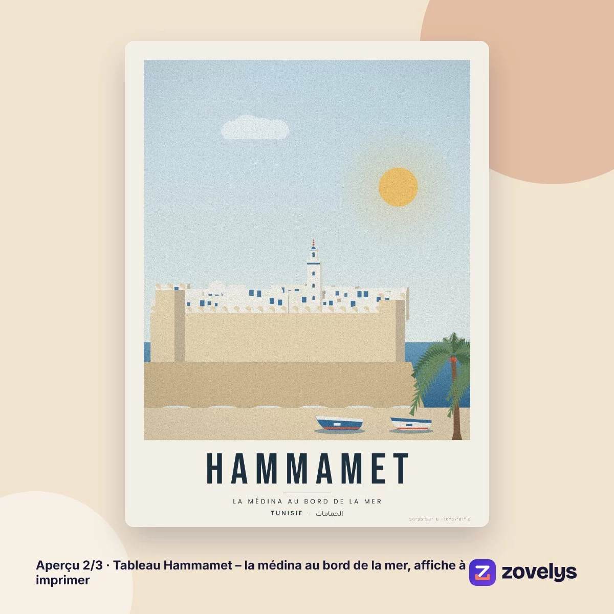 Tableau Hammamet – la médina au bord de la mer, affiche à imprimer – aperçu 2