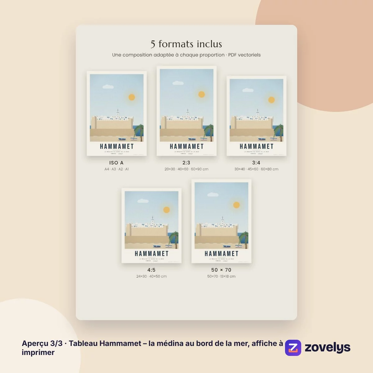 Tableau Hammamet – la médina au bord de la mer, affiche à imprimer – aperçu 3