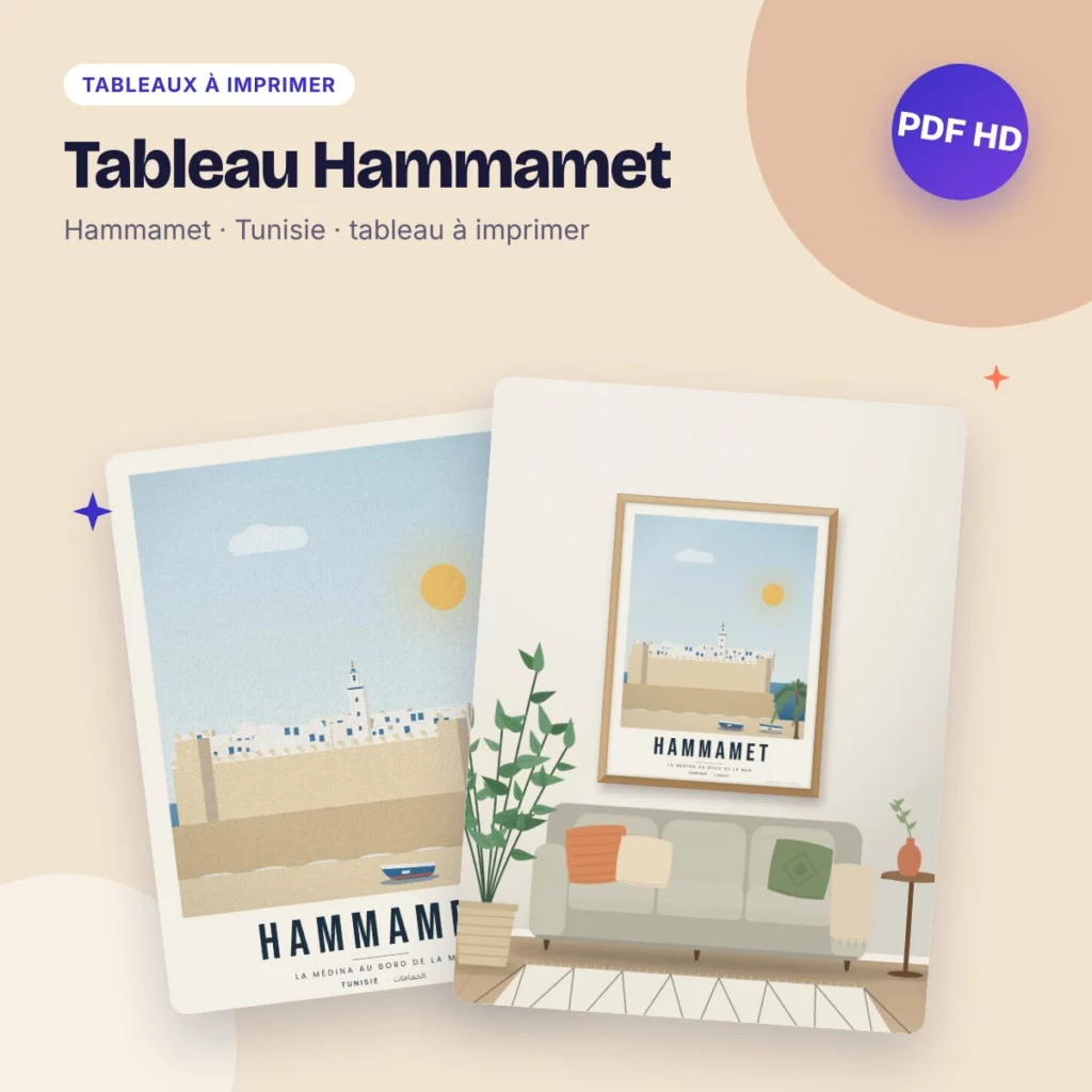 Tableau Hammamet – la médina au bord de la mer, affiche à imprimer