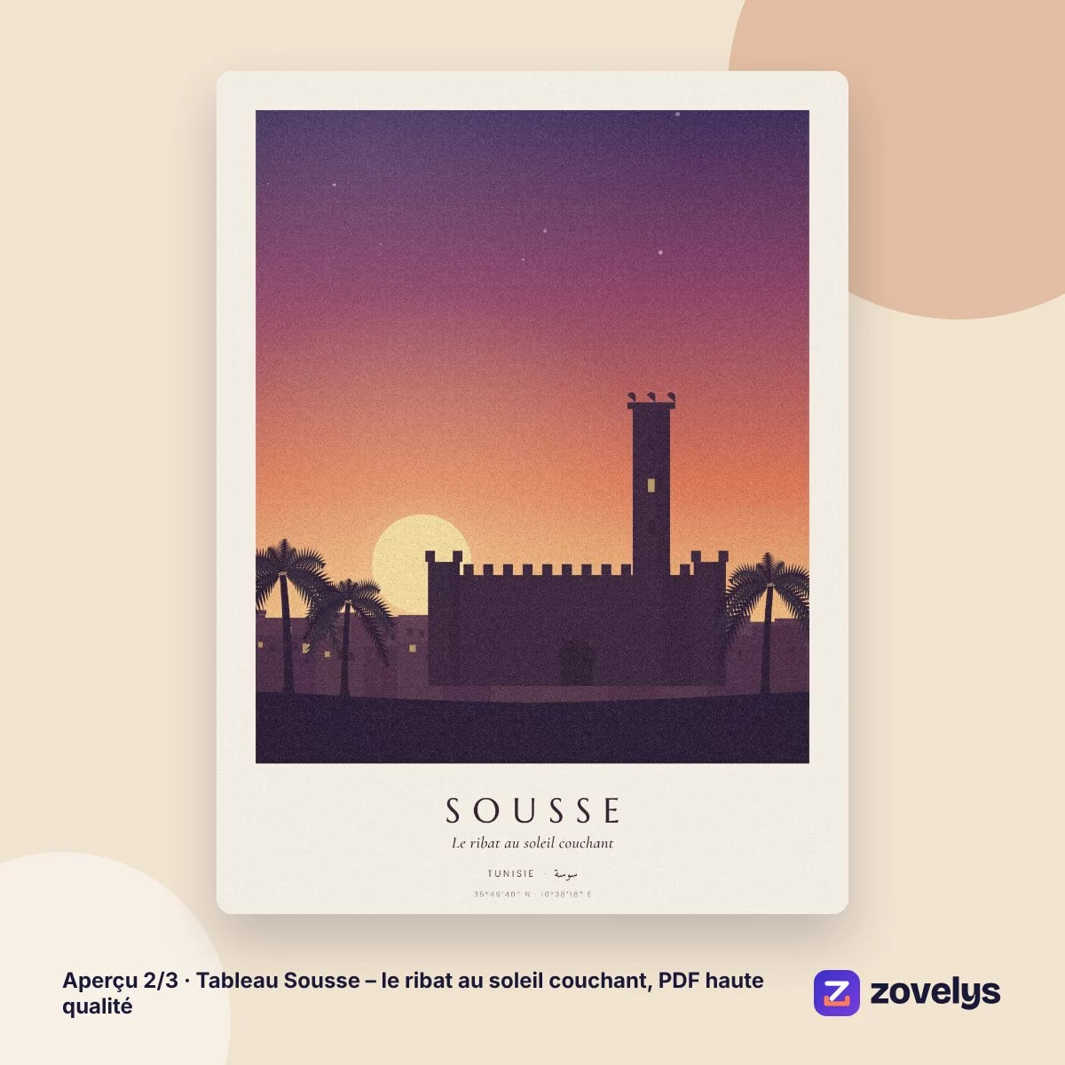 Tableau Sousse – le ribat au soleil couchant, PDF haute qualité – aperçu 2
