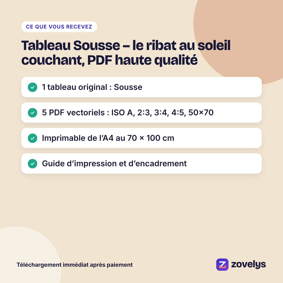 Tableau Sousse – le ribat au soleil couchant, PDF haute qualité – aperçu 4