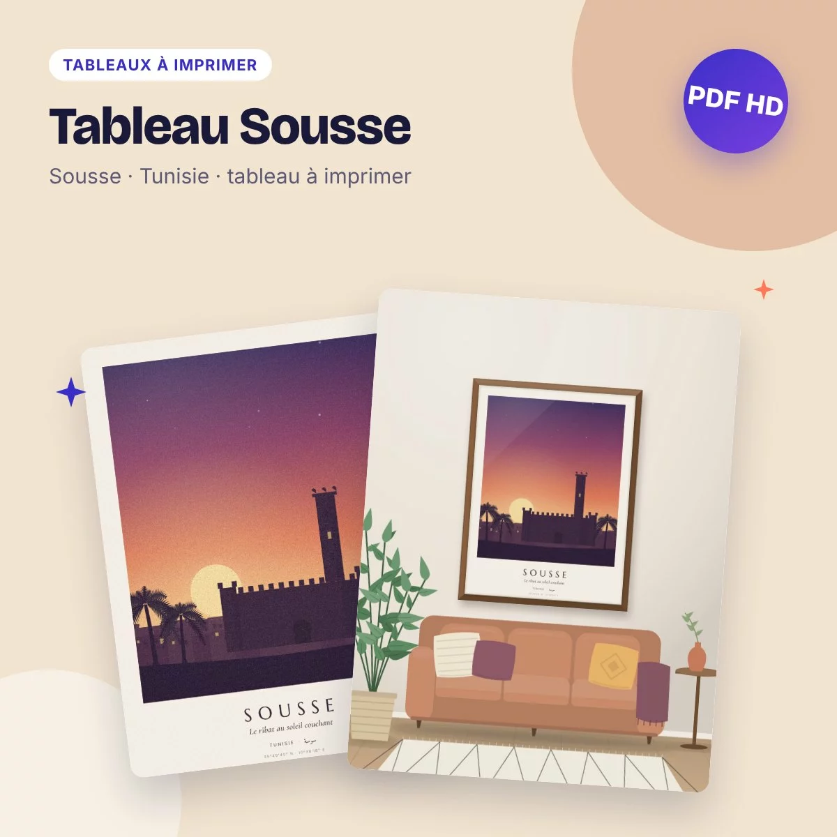 Tableau Sousse – le ribat au soleil couchant, PDF haute qualité
