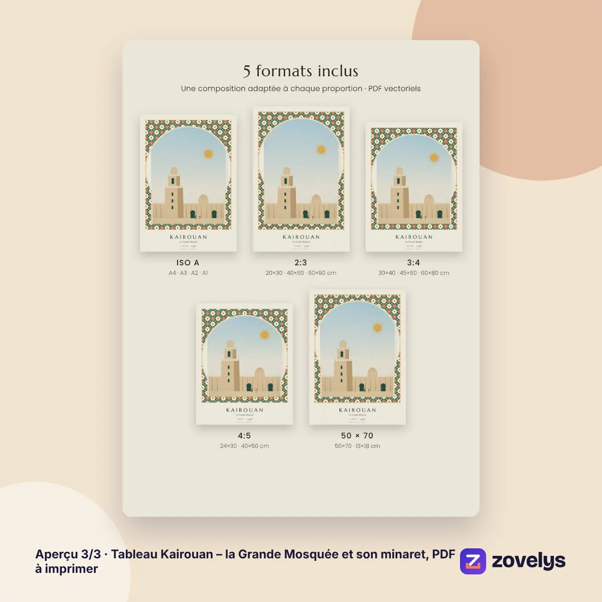 Tableau Kairouan – la Grande Mosquée et son minaret, PDF à imprimer – aperçu 3