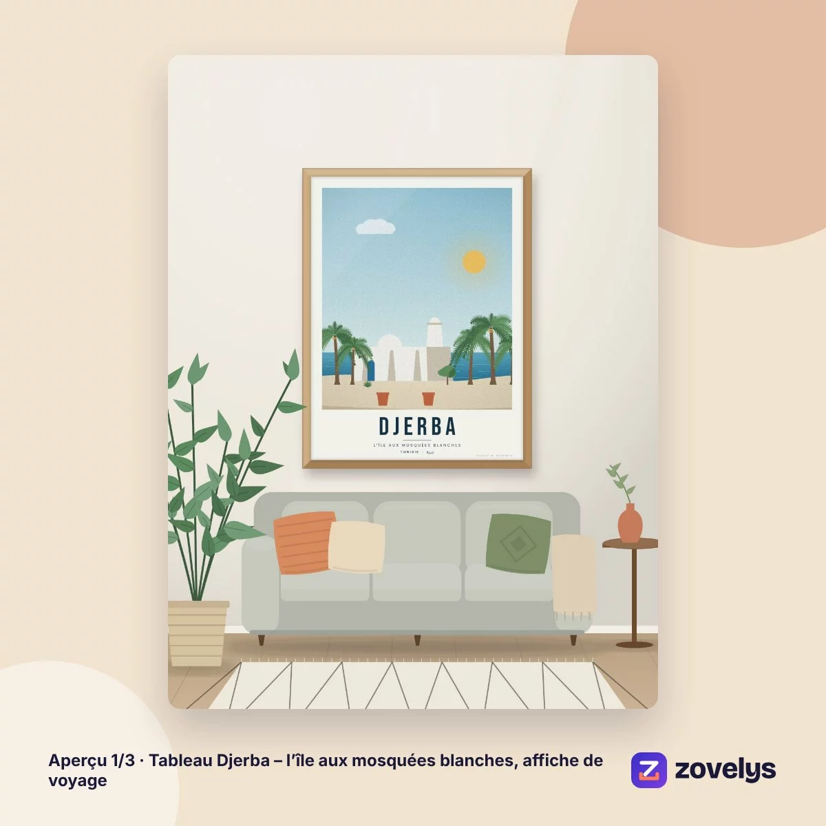 Tableau Djerba – l’île aux mosquées blanches, affiche de voyage – aperçu 1