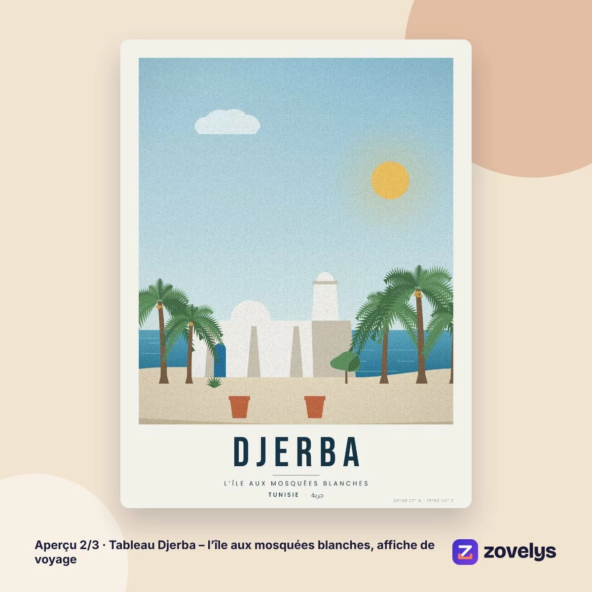 Tableau Djerba – l’île aux mosquées blanches, affiche de voyage – aperçu 2