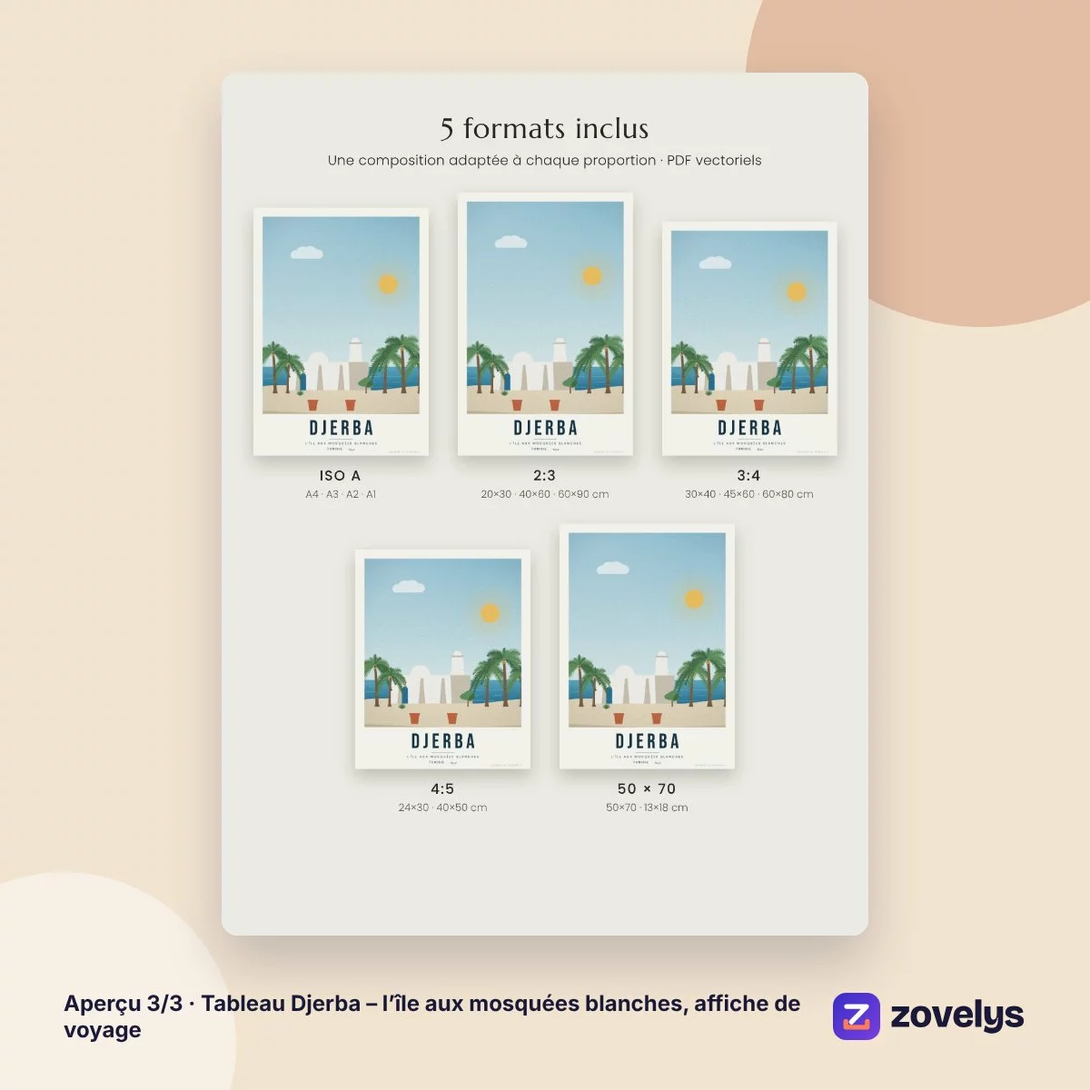 Tableau Djerba – l’île aux mosquées blanches, affiche de voyage – aperçu 3