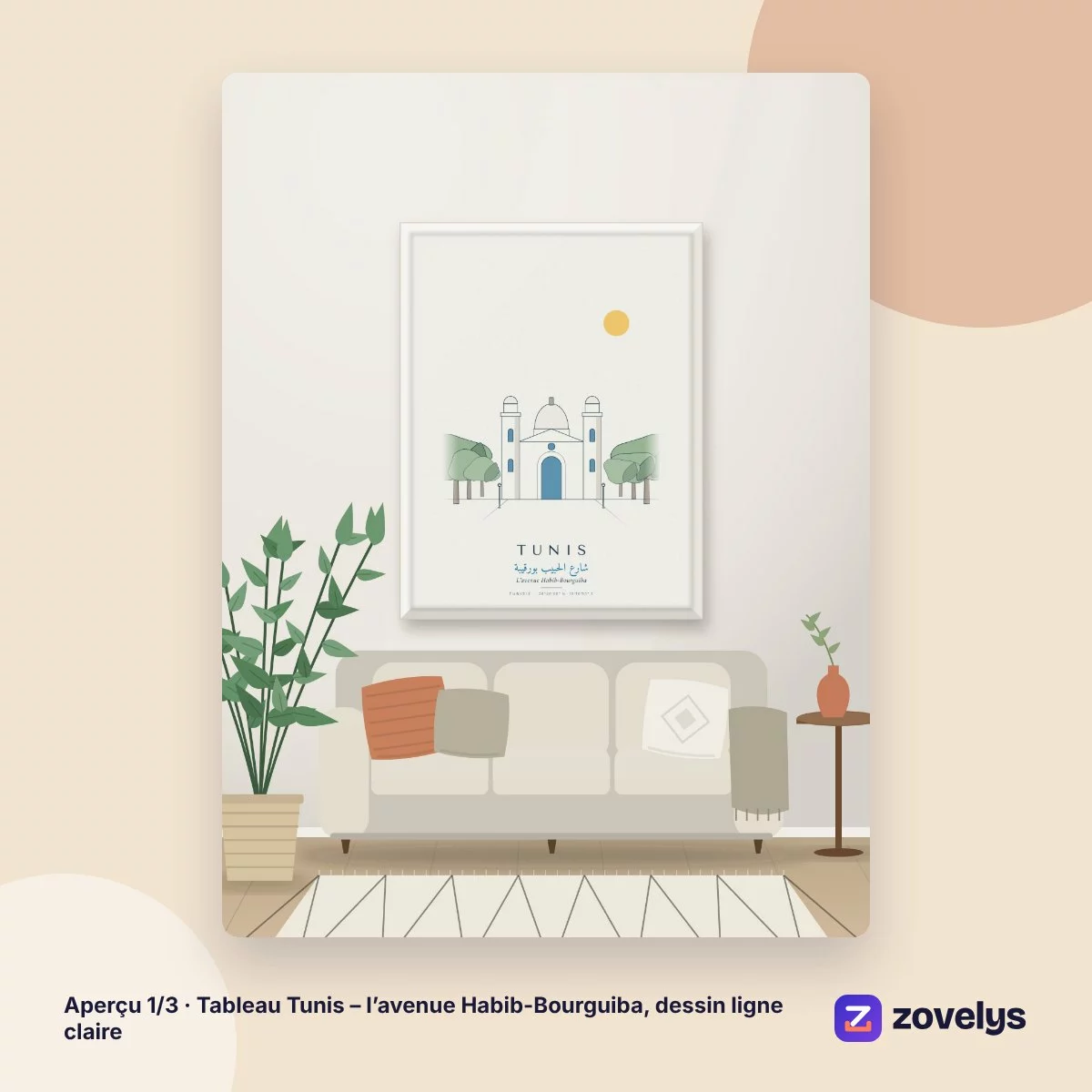 Tableau Tunis – l’avenue Habib-Bourguiba, dessin ligne claire – aperçu 1