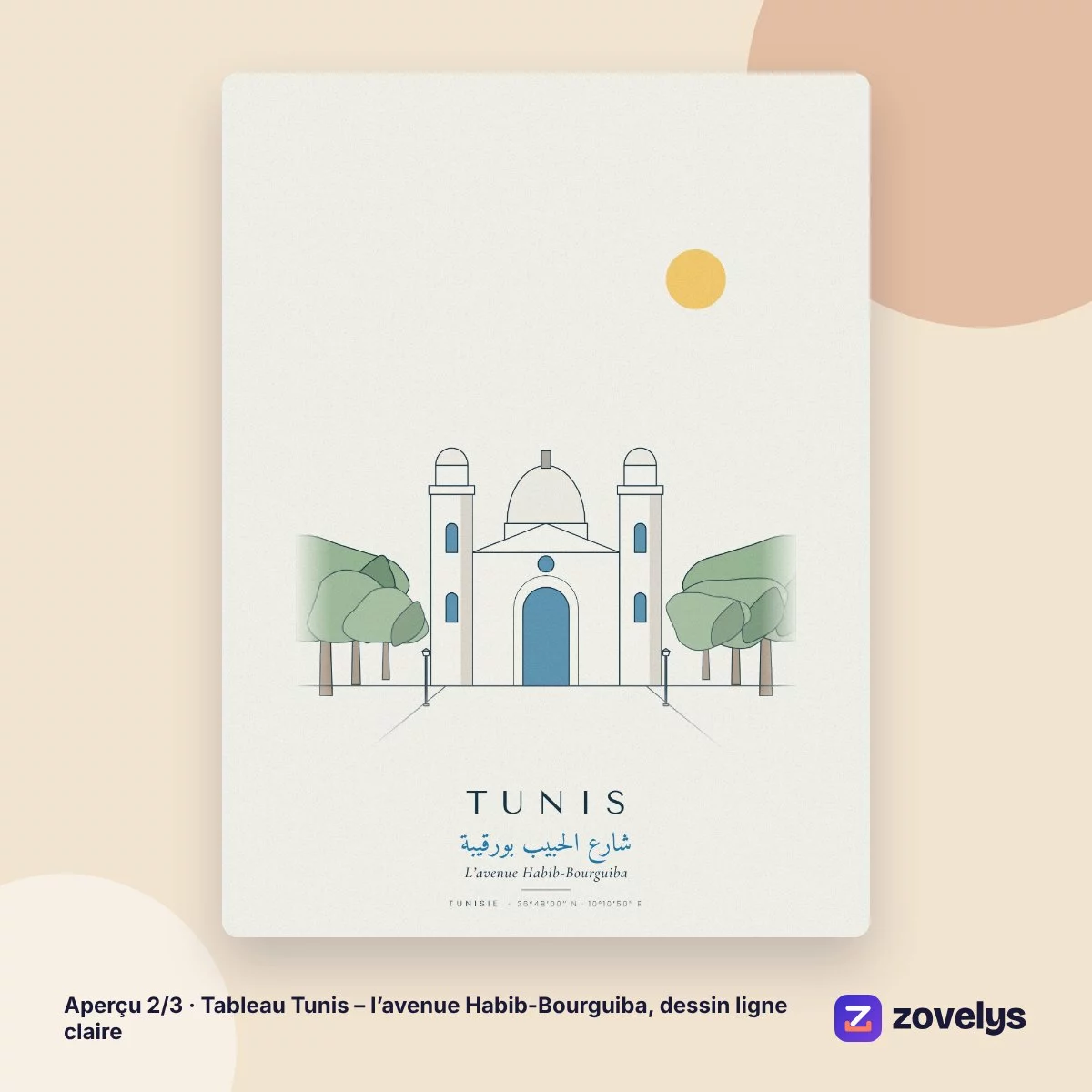 Tableau Tunis – l’avenue Habib-Bourguiba, dessin ligne claire – aperçu 2