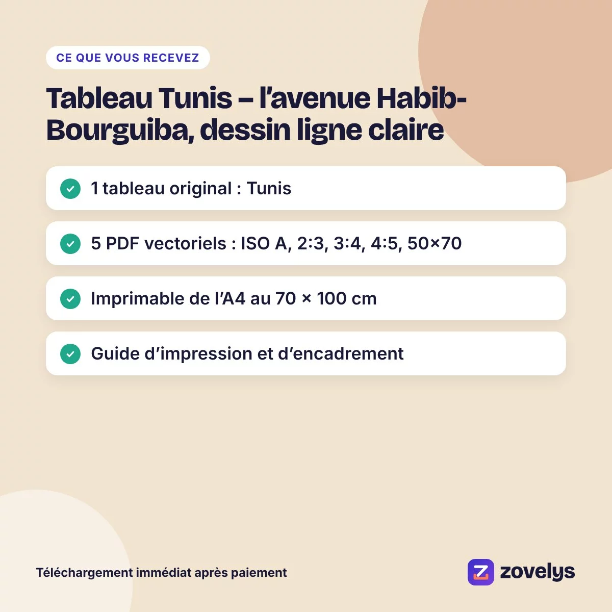 Tableau Tunis – l’avenue Habib-Bourguiba, dessin ligne claire – aperçu 4