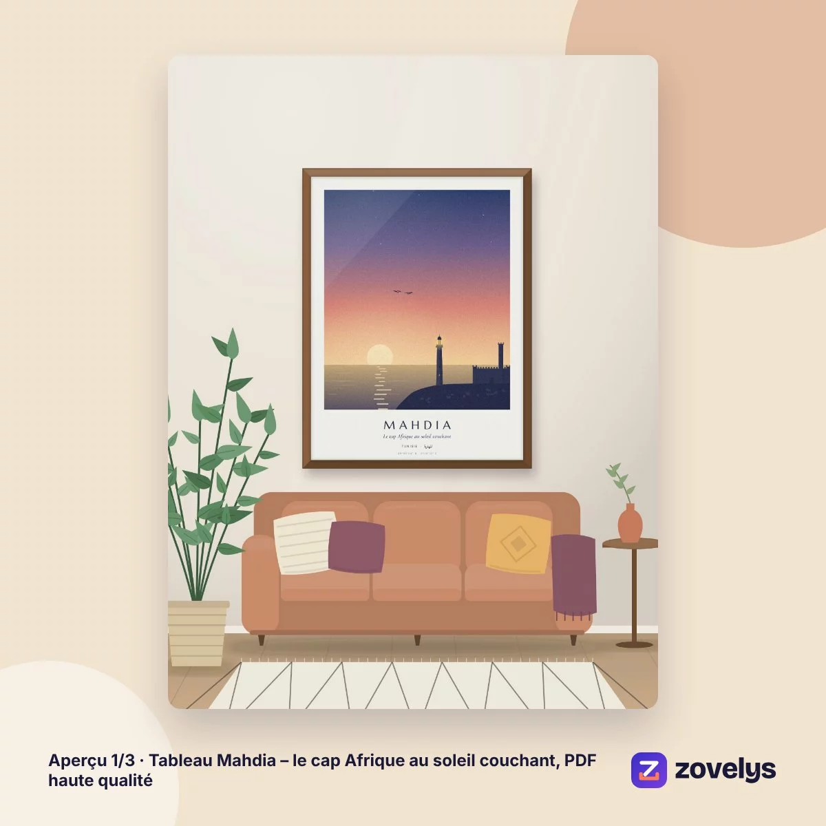 Tableau Mahdia – le cap Afrique au soleil couchant, PDF haute qualité – aperçu 1