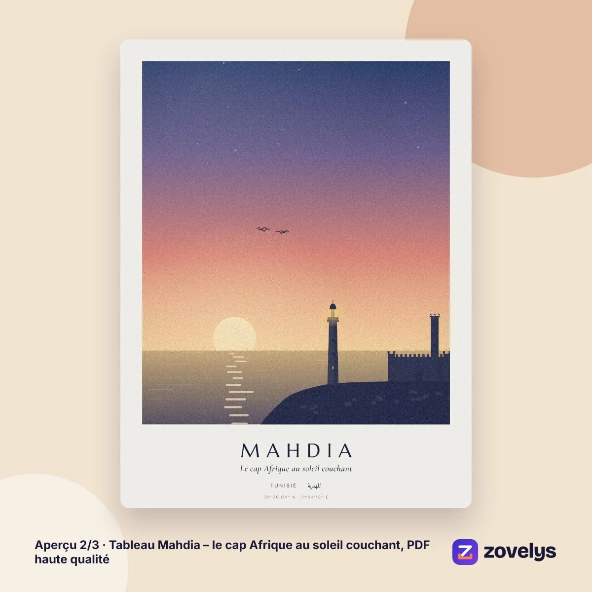 Tableau Mahdia – le cap Afrique au soleil couchant, PDF haute qualité – aperçu 2