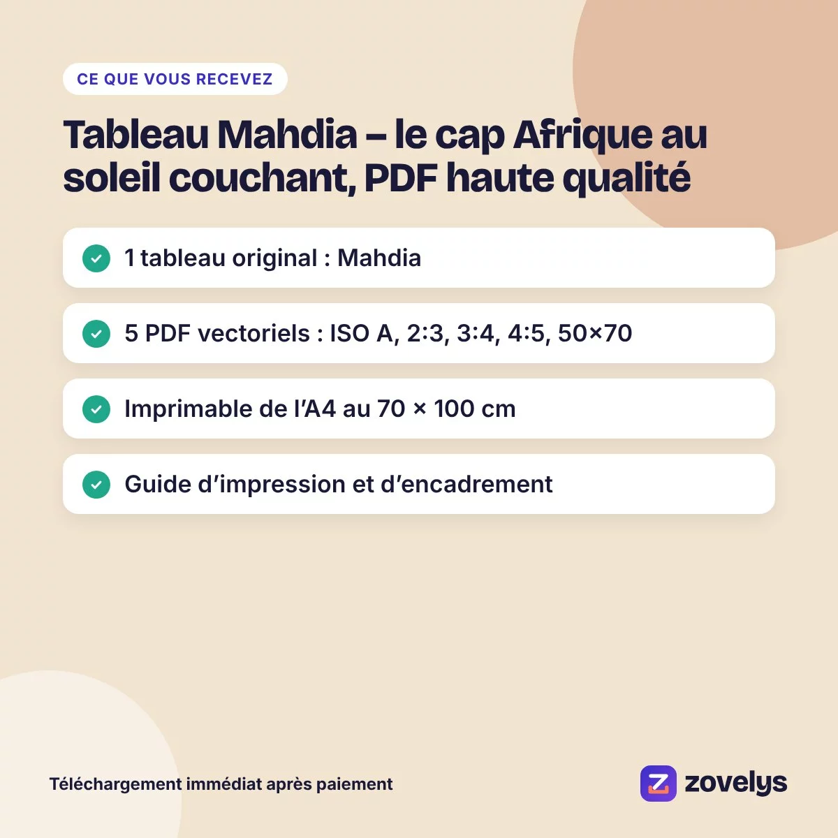 Tableau Mahdia – le cap Afrique au soleil couchant, PDF haute qualité – aperçu 4