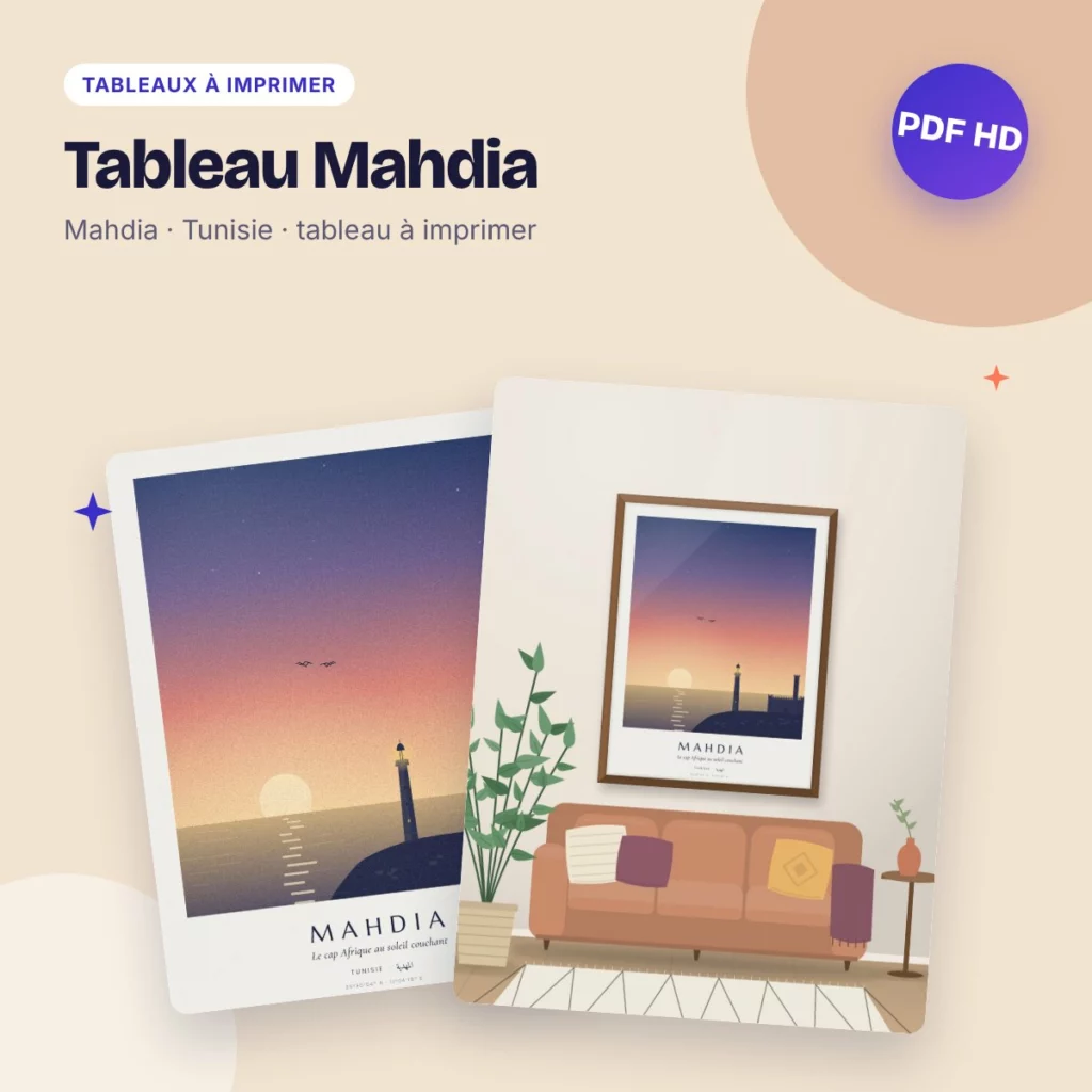 Tableau Mahdia – le cap Afrique au soleil couchant, PDF haute qualité
