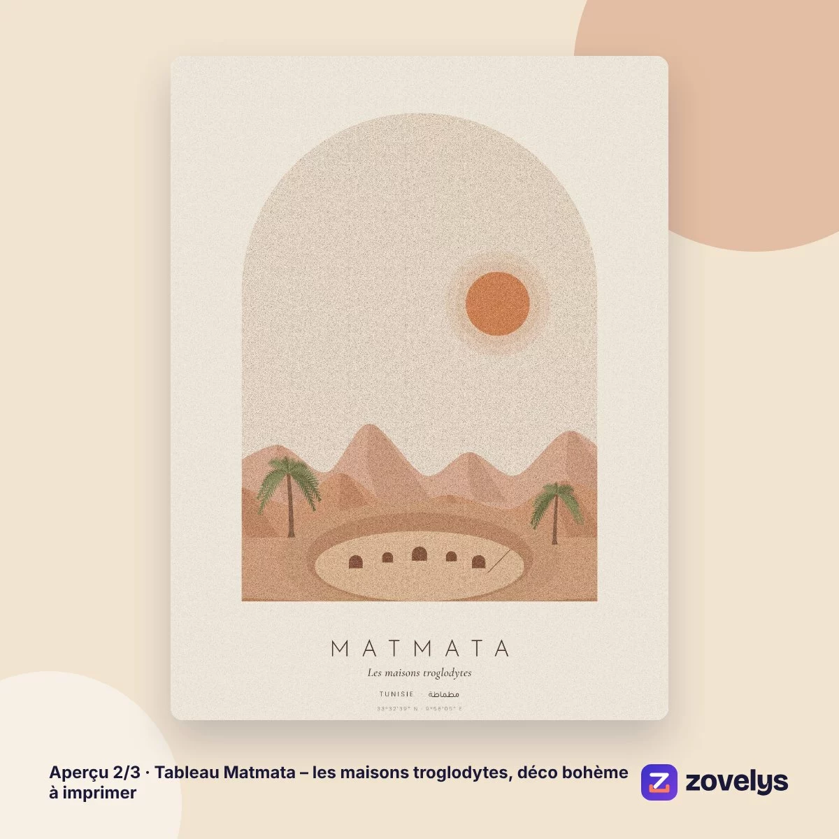 Tableau Matmata – les maisons troglodytes, déco bohème à imprimer – aperçu 2