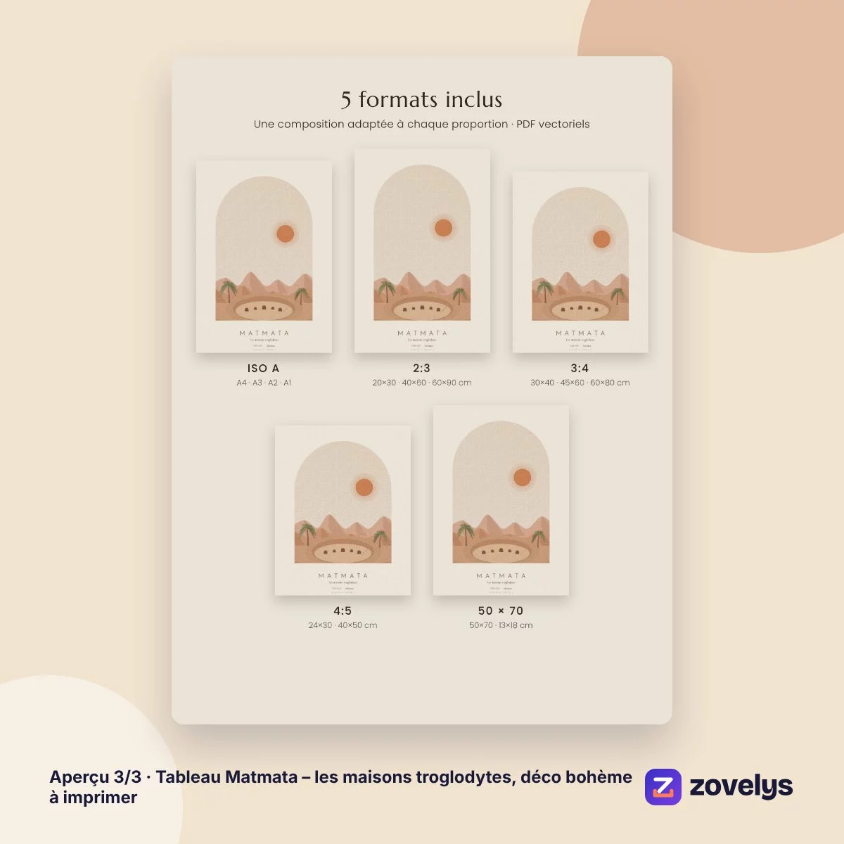 Tableau Matmata – les maisons troglodytes, déco bohème à imprimer – aperçu 3