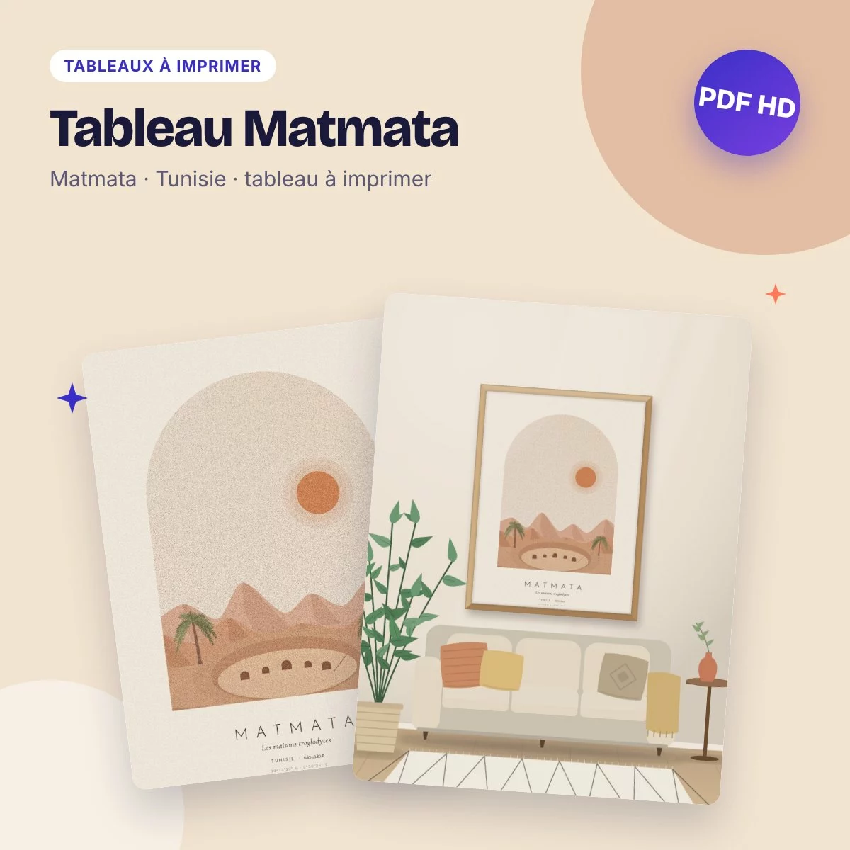 Tableau Matmata – les maisons troglodytes, déco bohème à imprimer