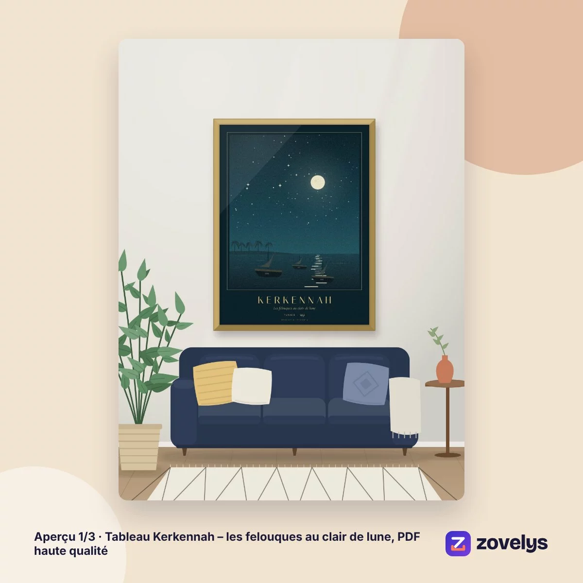 Tableau Kerkennah – les felouques au clair de lune, PDF haute qualité – aperçu 1