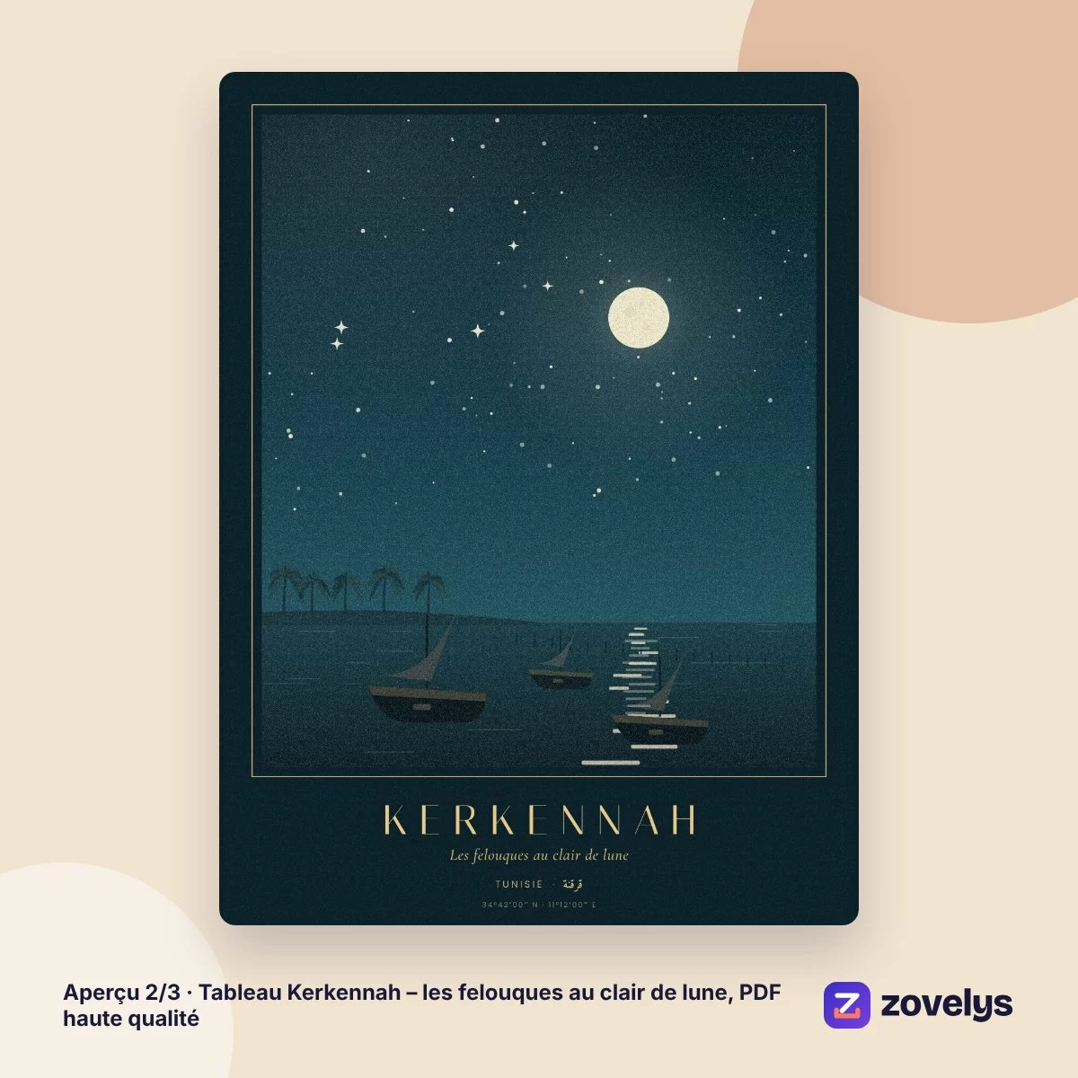 Tableau Kerkennah – les felouques au clair de lune, PDF haute qualité – aperçu 2