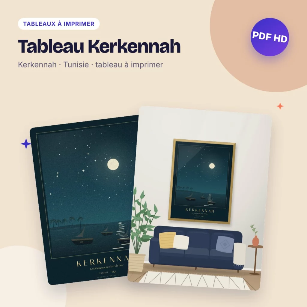 Tableau Kerkennah – les felouques au clair de lune, PDF haute qualité