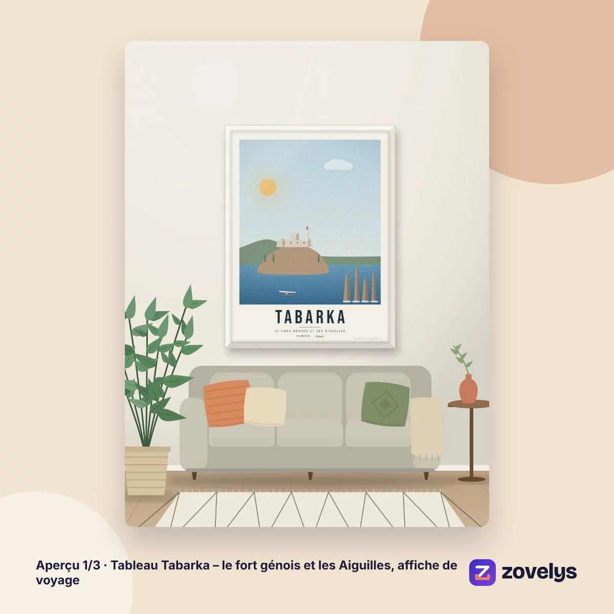 Tableau Tabarka – le fort génois et les Aiguilles, affiche de voyage – aperçu 1
