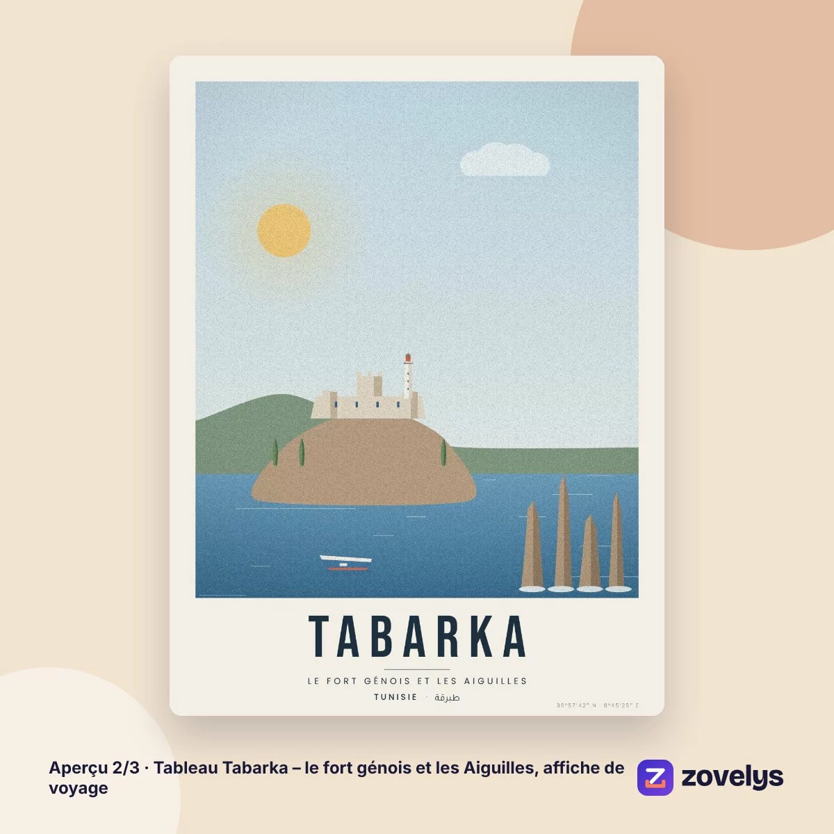 Tableau Tabarka – le fort génois et les Aiguilles, affiche de voyage – aperçu 2