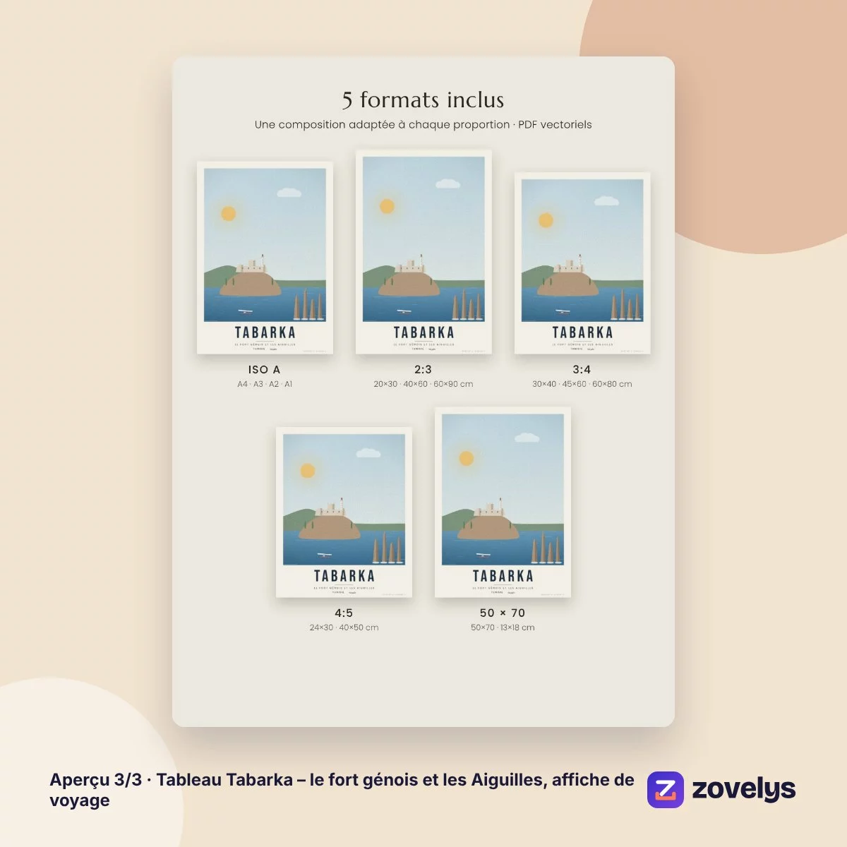 Tableau Tabarka – le fort génois et les Aiguilles, affiche de voyage – aperçu 3