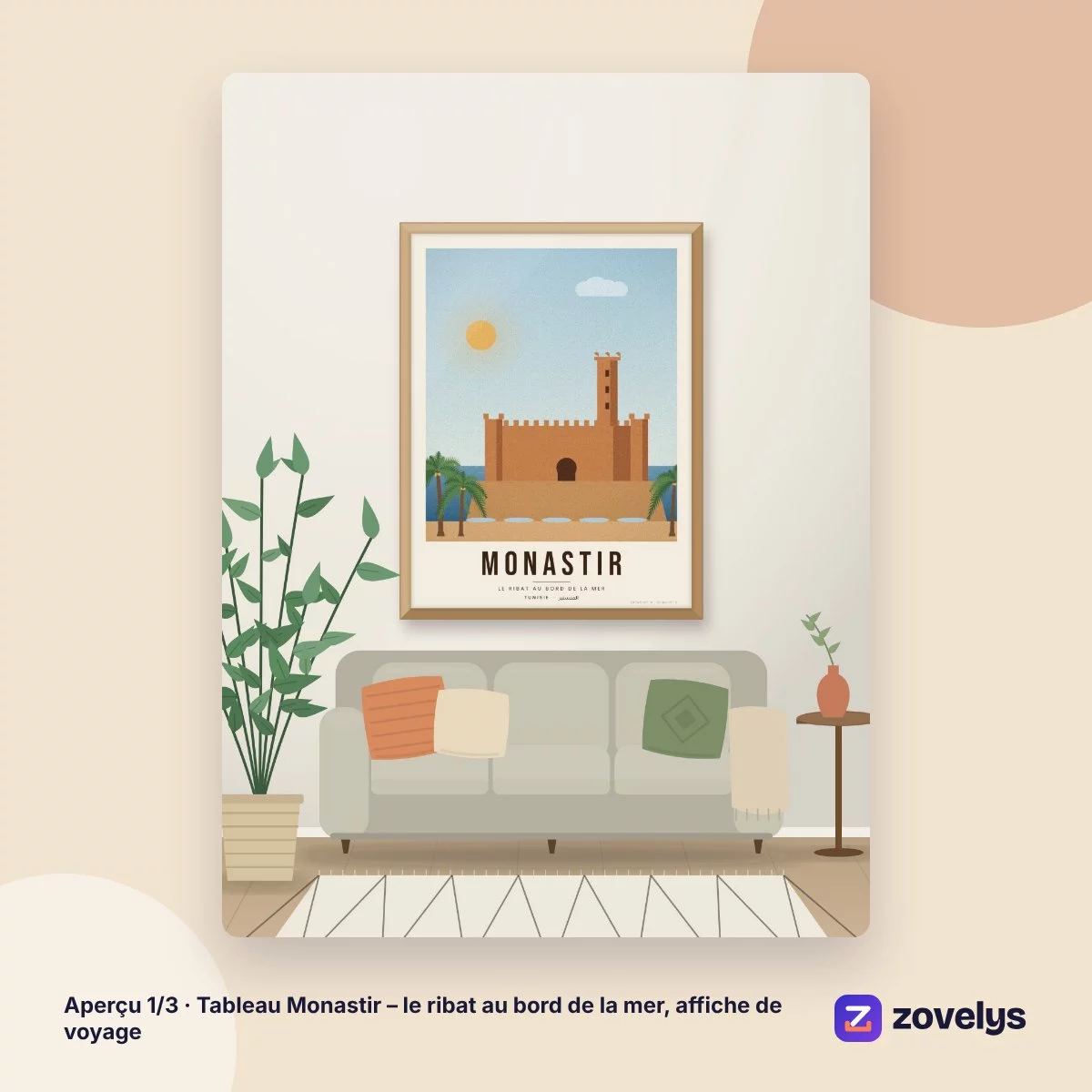 Tableau Monastir – le ribat au bord de la mer, affiche de voyage – aperçu 1
