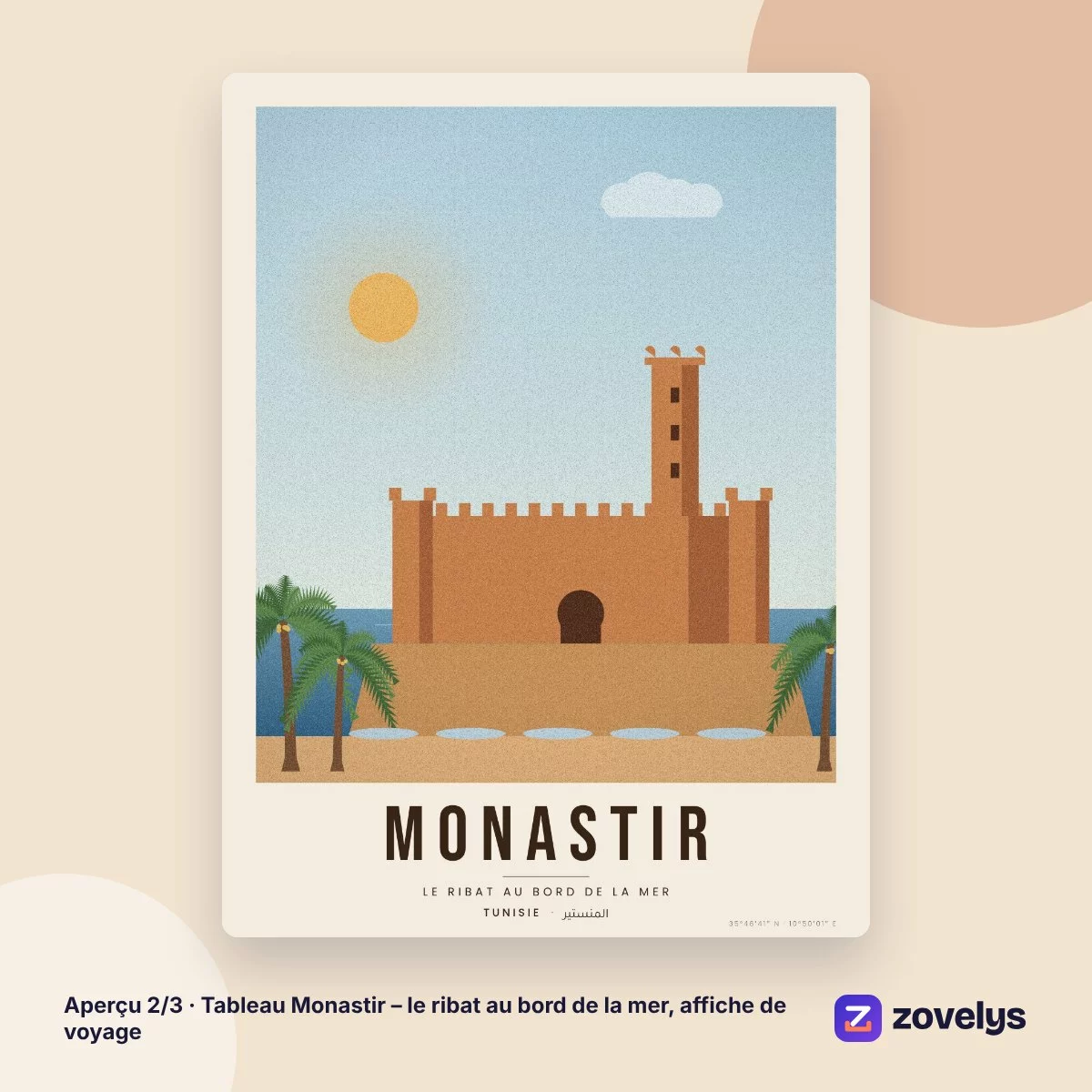 Tableau Monastir – le ribat au bord de la mer, affiche de voyage – aperçu 2