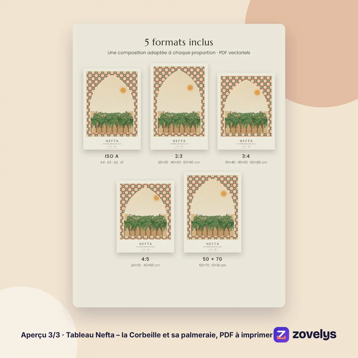 Tableau Nefta – la Corbeille et sa palmeraie, PDF à imprimer – aperçu 3