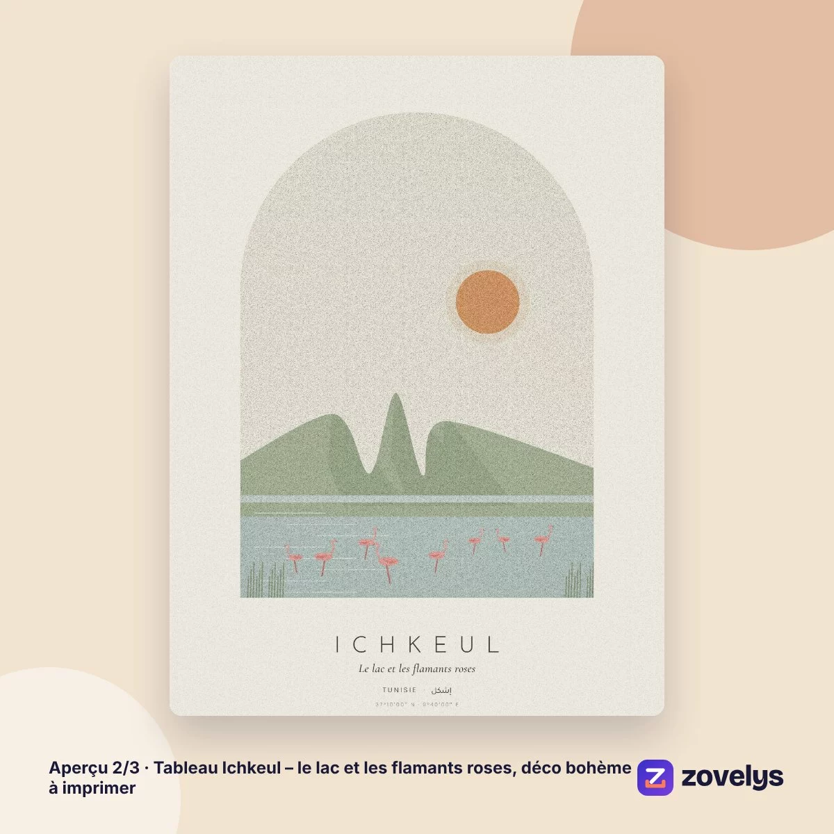 Tableau Ichkeul – le lac et les flamants roses, déco bohème à imprimer – aperçu 2