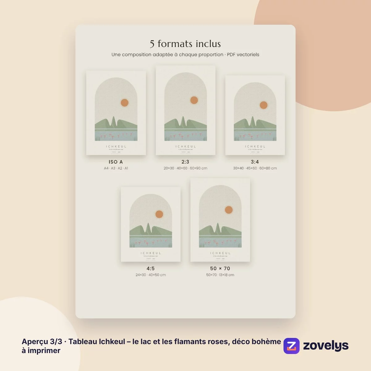 Tableau Ichkeul – le lac et les flamants roses, déco bohème à imprimer – aperçu 3