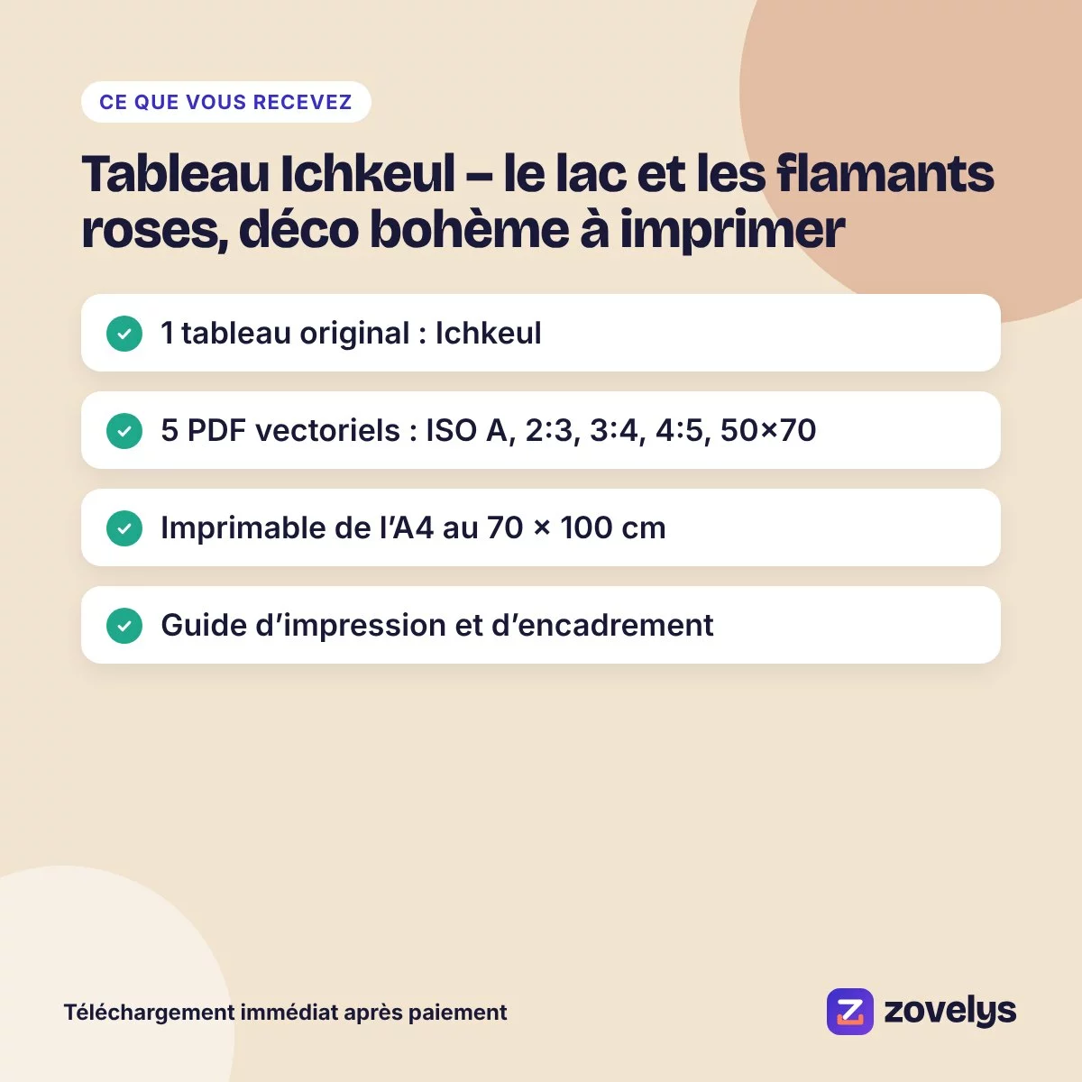 Tableau Ichkeul – le lac et les flamants roses, déco bohème à imprimer – aperçu 4