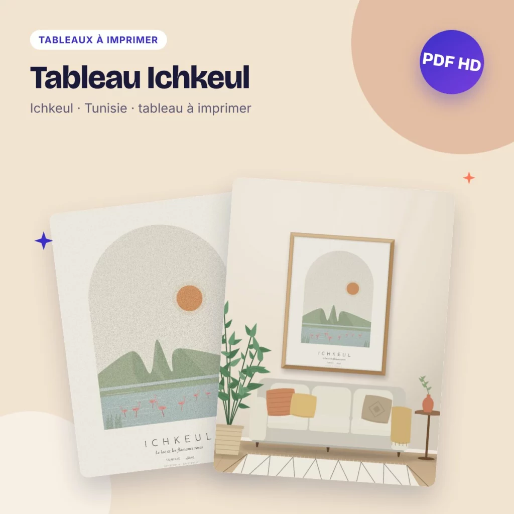 Tableau Ichkeul – le lac et les flamants roses, déco bohème à imprimer