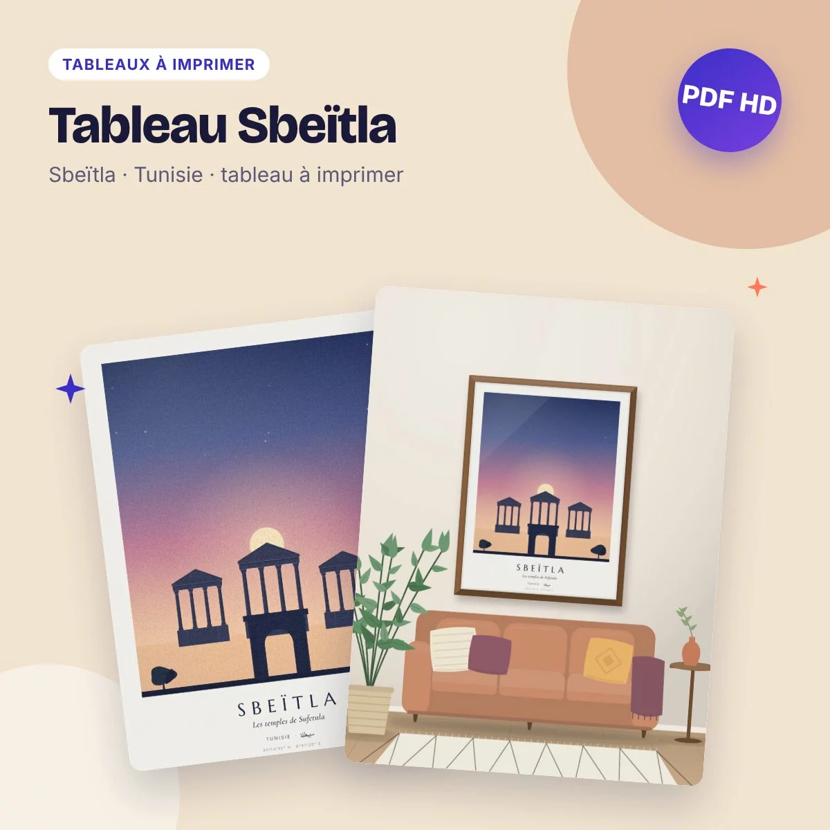Tableau Sbeïtla – les temples de Sufetula au crépuscule, PDF